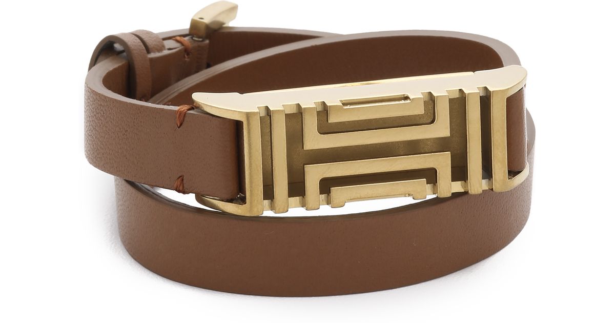 Lyst Tory Burch For Fitbit Leather Bracelet Bark Aged Gold In Brown