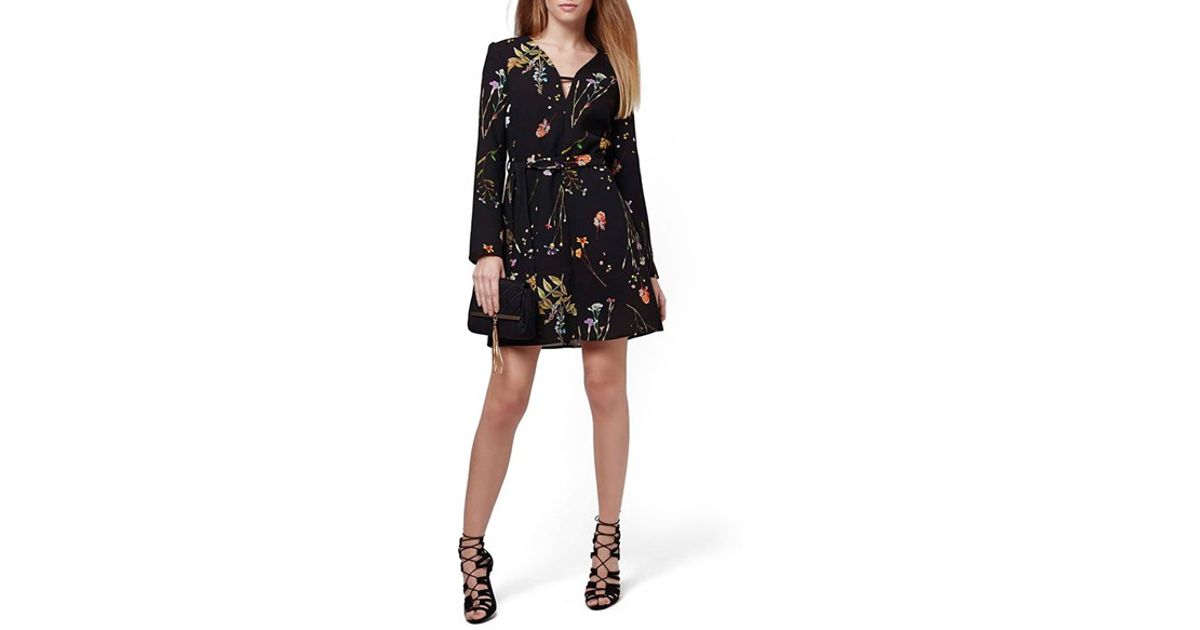  Topshop  Belted  Floral Tunic Dress  in Black  Lyst