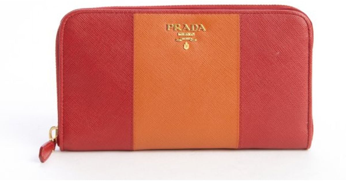 papaya prada wallet with leather  