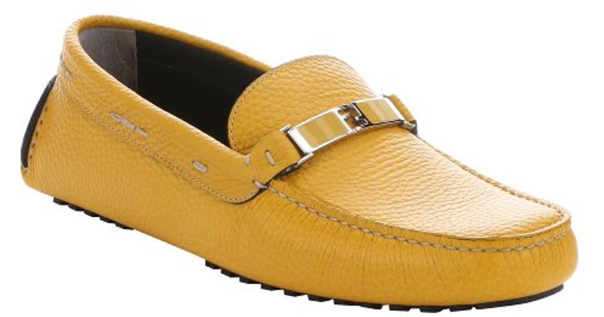 Lyst - Fendi Yellow Leather Logo Strap Driving Loafers in Yellow for Men