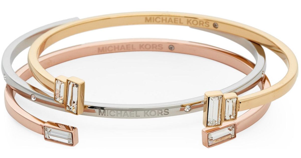 Lyst Michael Kors Tri Color Bracelet Set In Metallic
