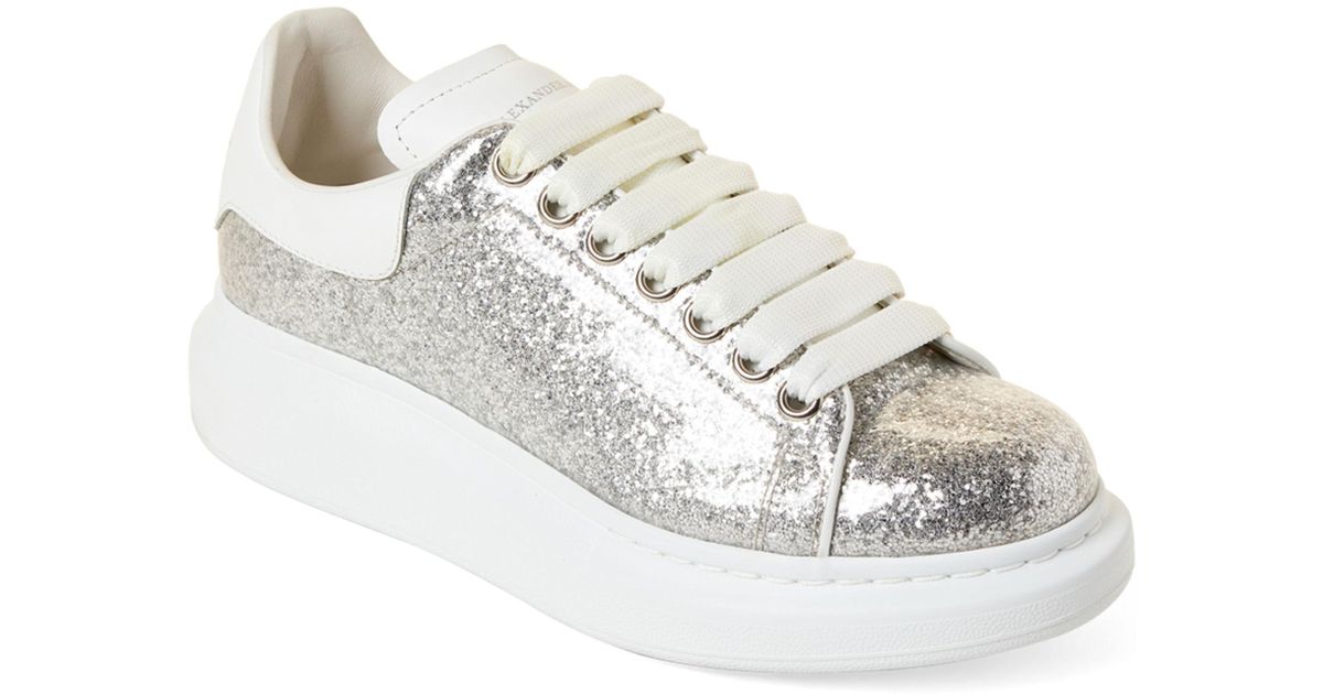 white and silver platform sneakers