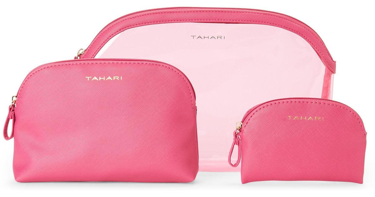 Lyst Tahari 3 Piece Clear Fuchsia Cosmetic Bag Set In Pink