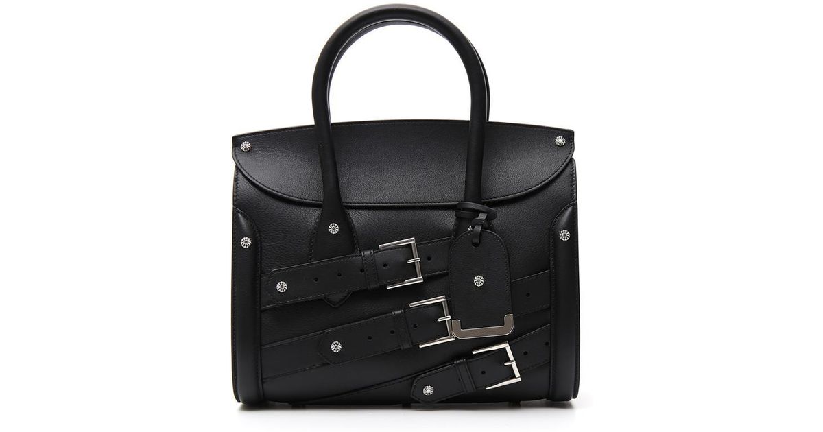 Alexander Mcqueen Black Leather Buckle Tote Bag