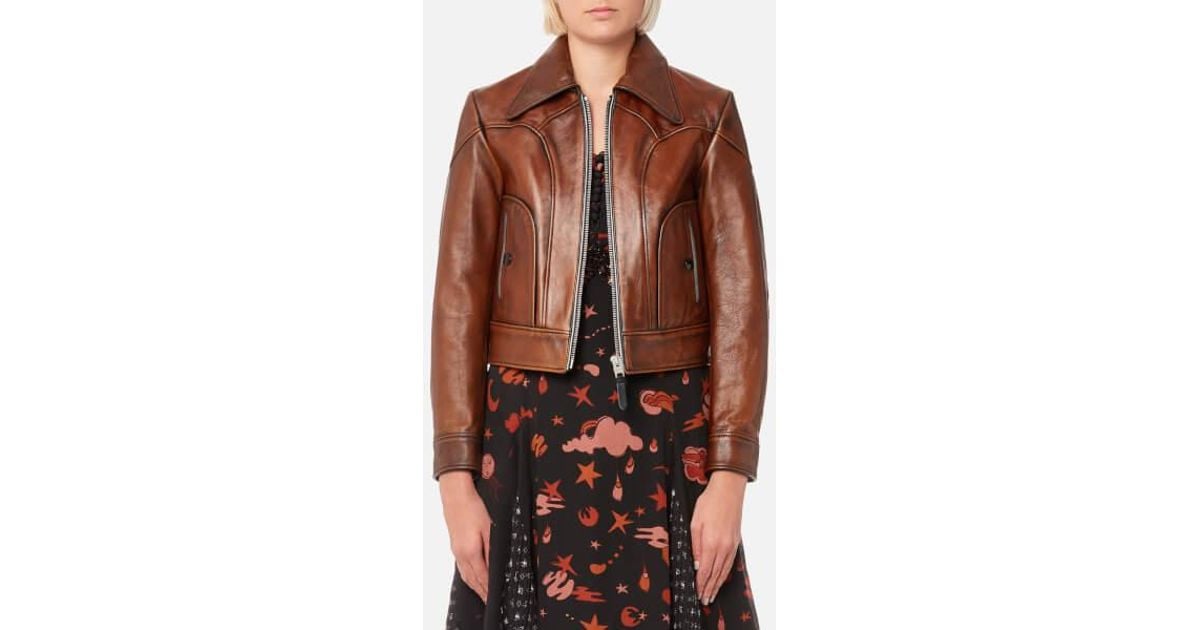 Coach Women S Landscape Leather Jacket In Brown Lyst