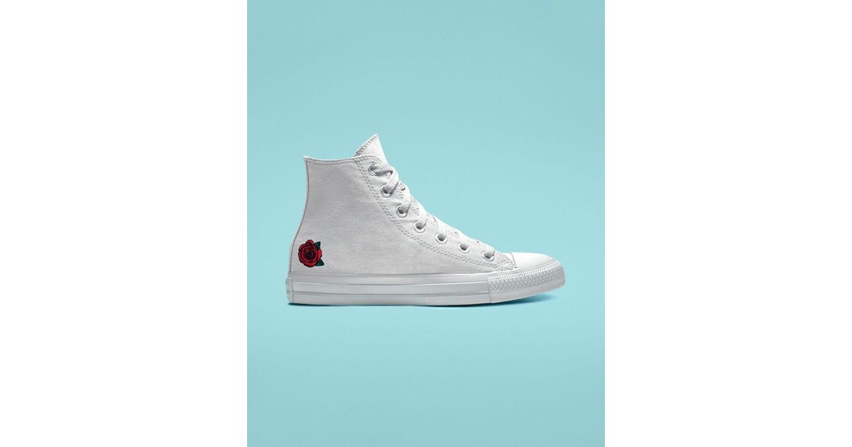 Converse Custom Chuck Taylor All Star Rose Embroidery High Top in White - Lyst