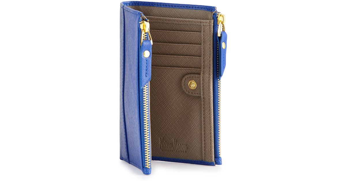 Lyst - Neiman Marcus Leather Double-zip Bi-fold Wallet in Blue