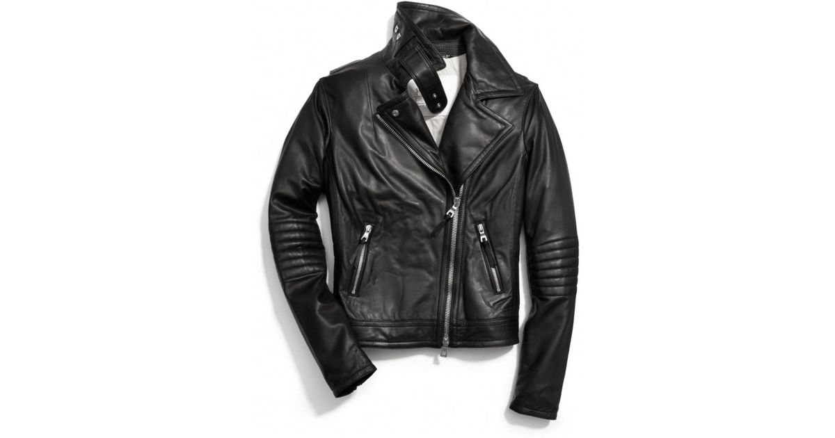 Lyst Coach Slim Leather Moto Jacket In Black