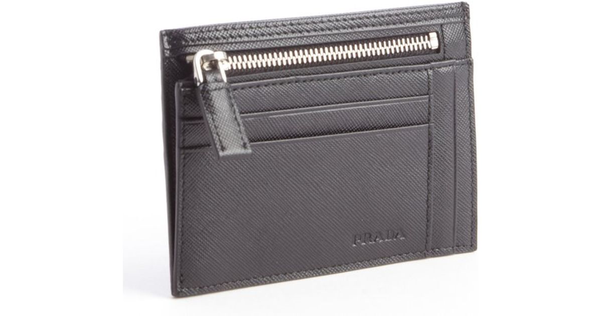 Prada Black Leather Zip Pouch Card Holder in Black for Men | Lyst  