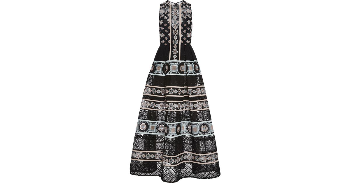 Lyst Elie Saab Striped Flower Macramé Long Dress