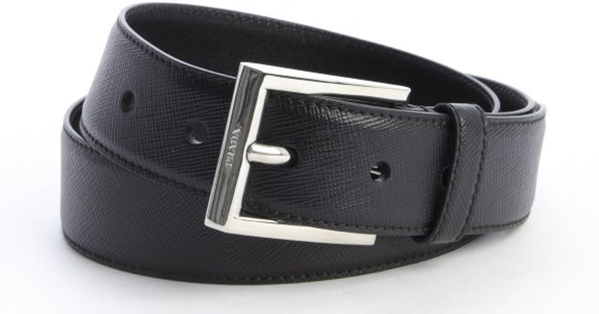 Prada Black Saffiano Leather Square Buckle Belt in Black for Men ...  