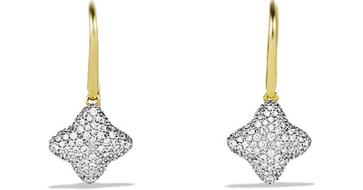 Lyst David Yurman Pave Quatrefoil Drop Earrings In Metallic