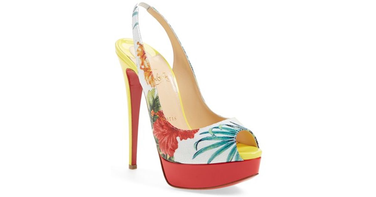 Christian louboutin Lady Peep Hawaii Printed Slingback Pumps in ...