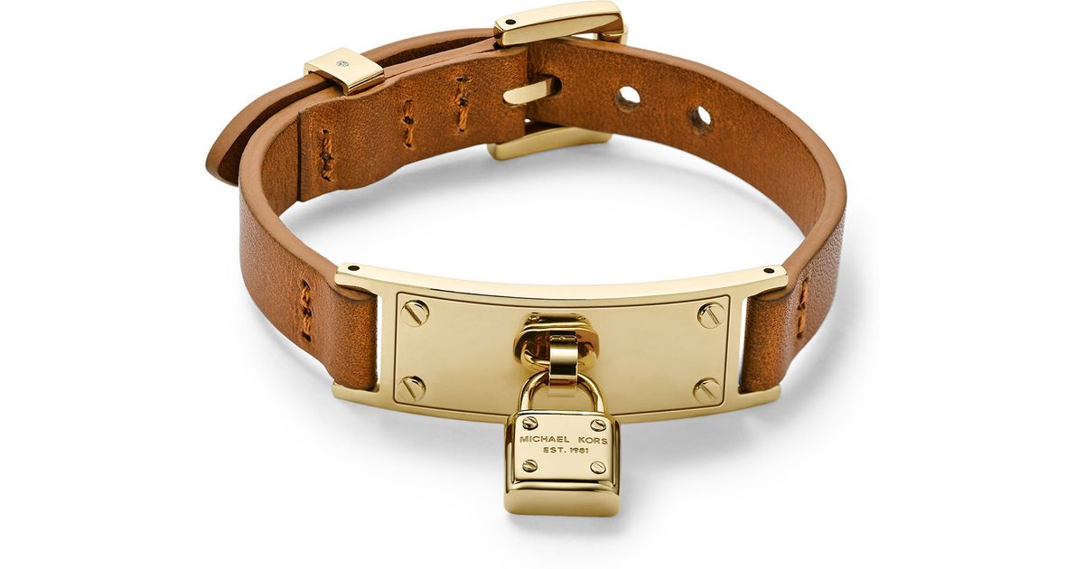 Lyst Michael Kors Leather Belt Bracelet Goldenluggage In Brown