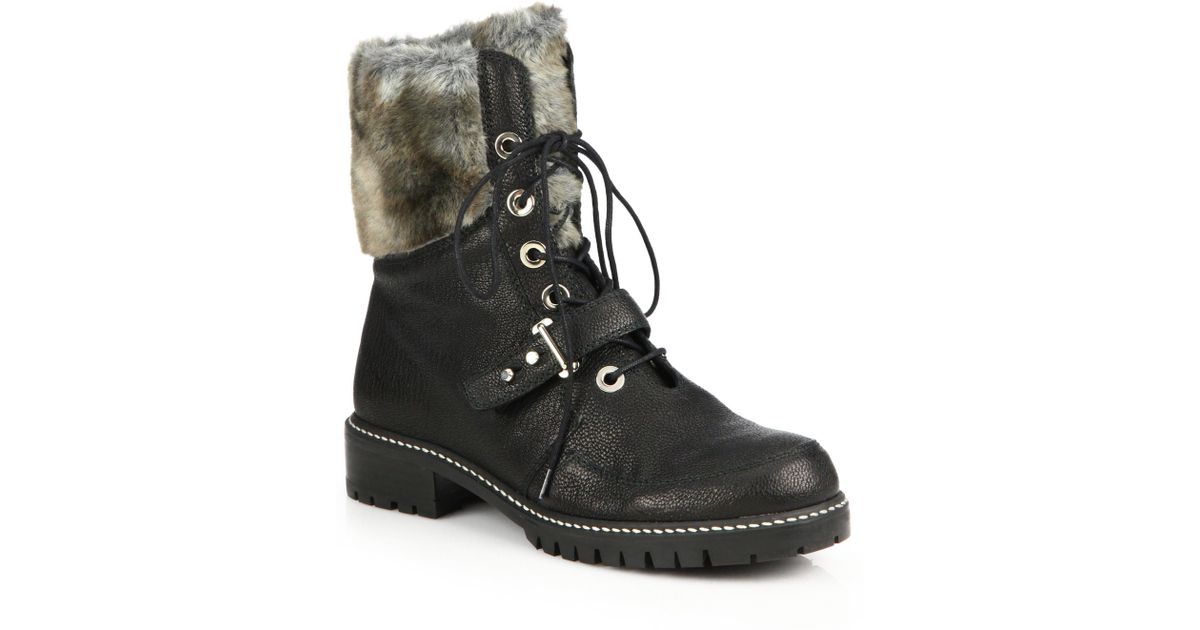Stuart weitzman Viking Leather & Faux Fur Laceup Boots in Black Lyst