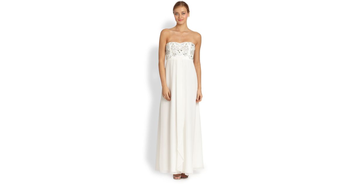 aidan mattox strapless embroidered gown