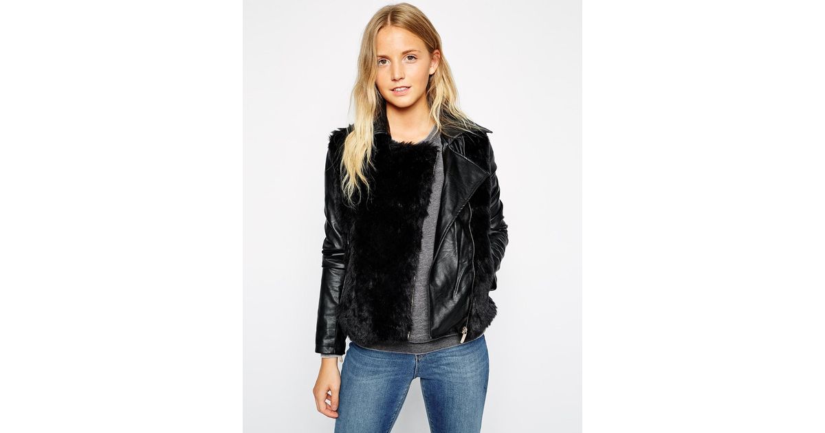 Lyst Brave Soul Biker Jacket With Faux Fur In Black