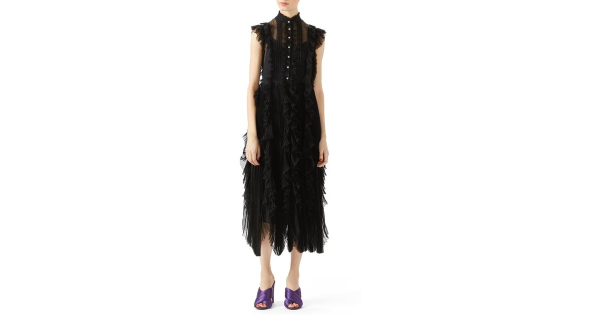 Lyst Gucci Silk Chiffon Embroidered Dress In Black