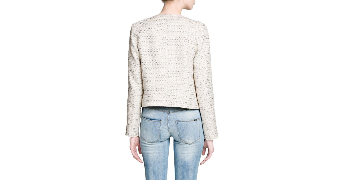 Lyst Mango Frayed Detail Bouclé Jacket in Natural