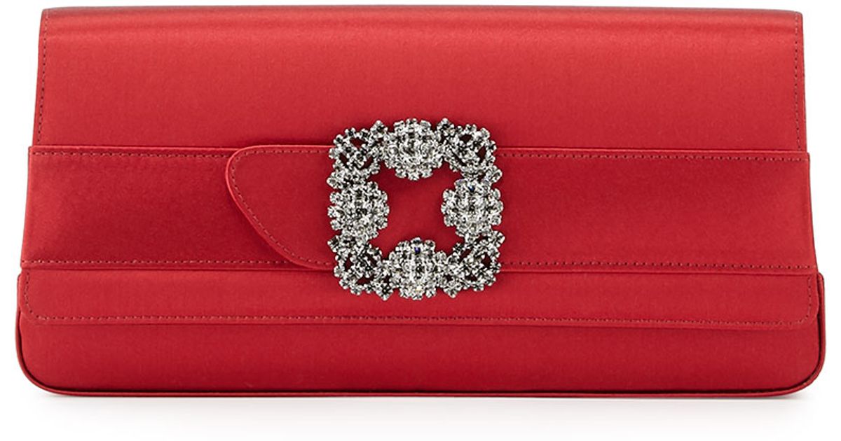 Lyst Manolo Blahnik Gothisi Satin Buckle Clutch Bag In Blue