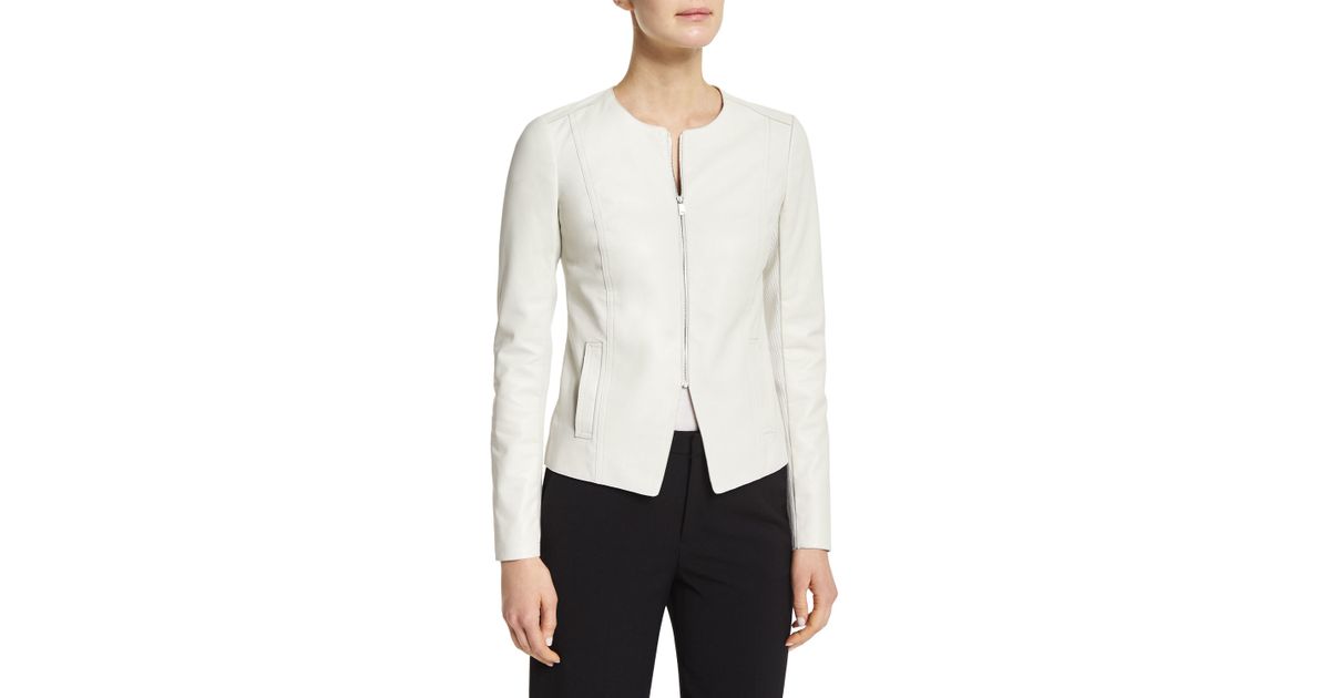 Vince Tailored Slim Fit Leather Jacket In White Lyst