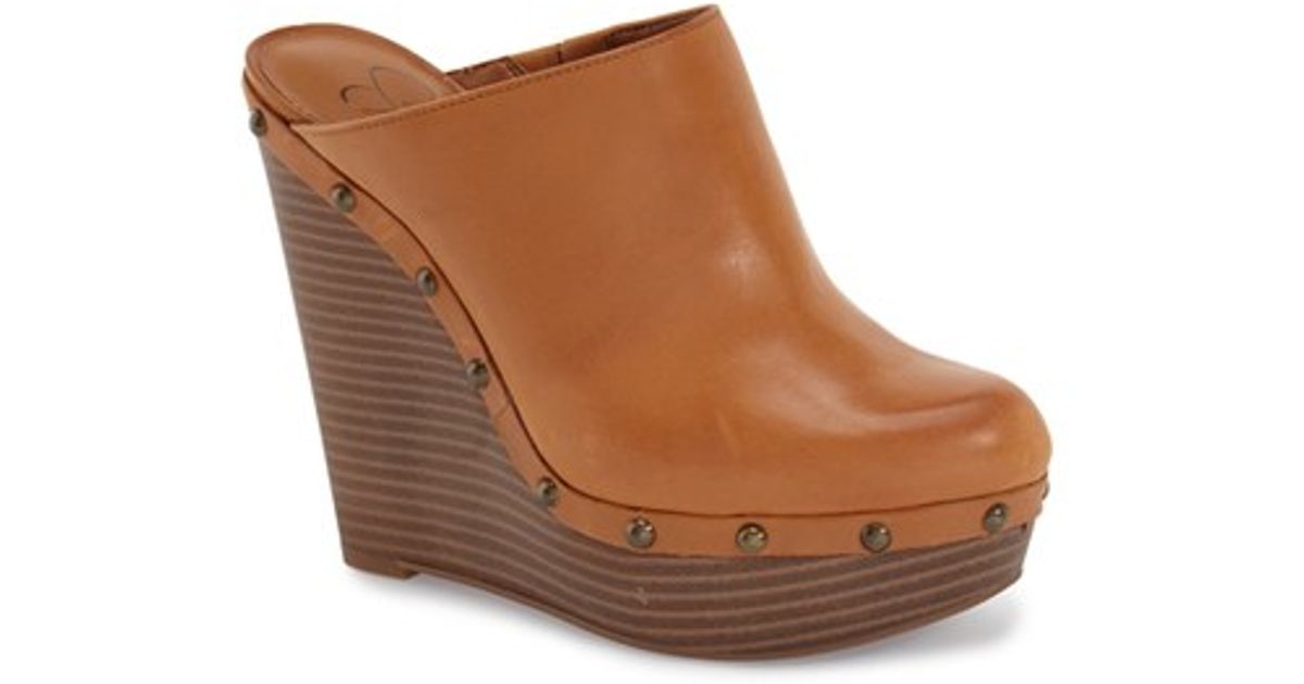 Jessica Simpson Gailen Leather Wedge Clogs In Brown Lyst