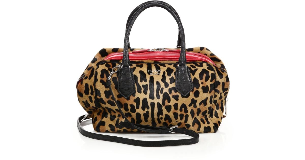 silver prada purse - Prada Leopard-print Calf Hair, Ostrich \u0026amp; Leather Inside Bag in ...