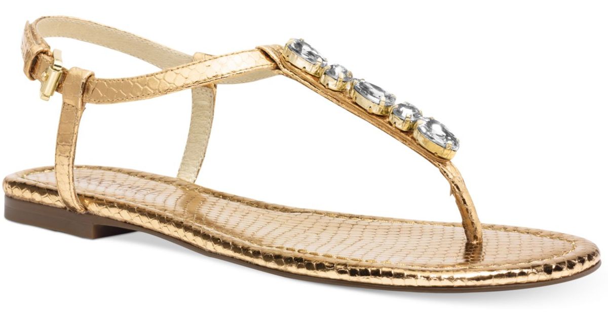Michael kors Michael Jayden Jeweled Flat Thong Sandals in Gold (Pale Gold) | Lyst
