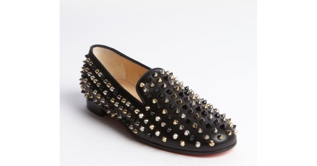 buy replica shoes - Christian louboutin Leather Spike Studded Flats in Black | Lyst