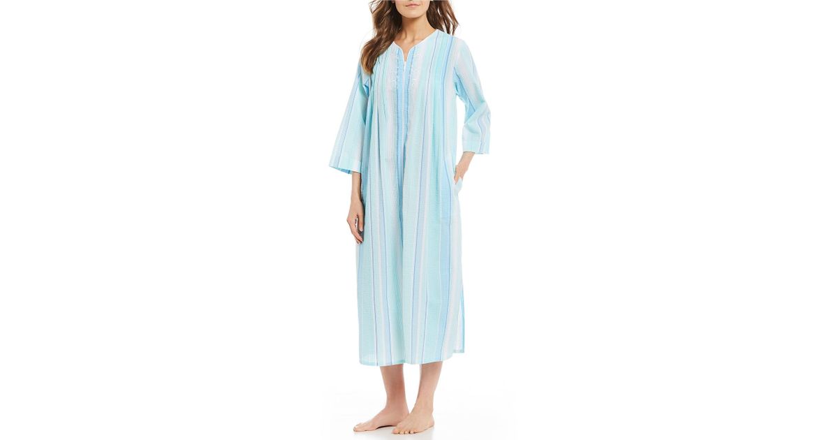 Lyst Miss Elaine Seersucker Striped Long Zipfront Robe in Blue