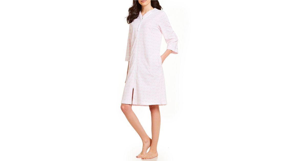 Lyst Miss Elaine Petite French Terry Toileprint Zipfront Robe in Pink