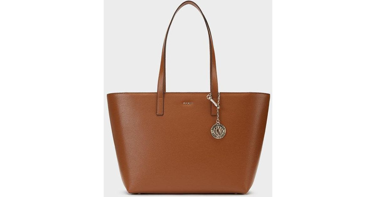 Lyst Dkny Sutton Textured Leather Medium Tote In Brown