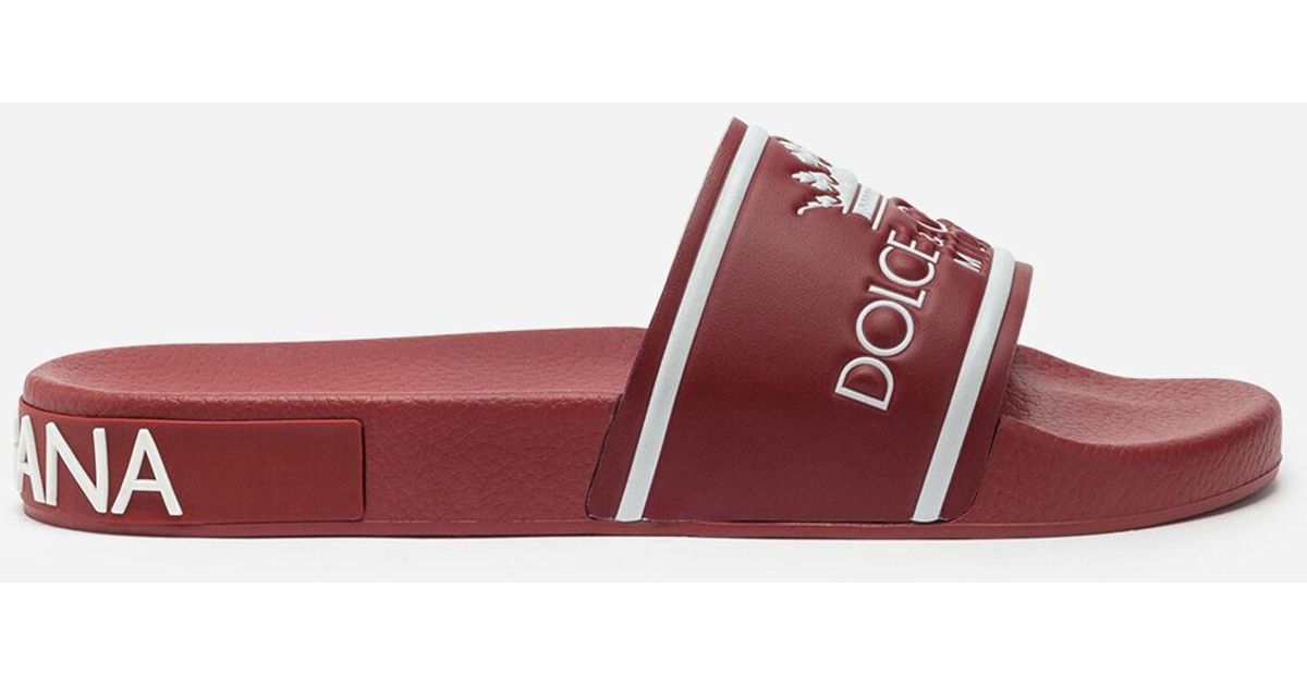 Dolce & Gabbana Dolce&gabbana Milano Slides In Rubber And Calfskin in Red for Men - Lyst
