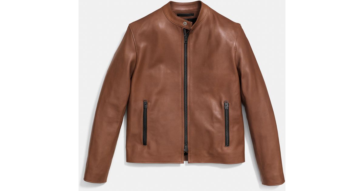 Coach Leather Racer Jacket in Brown for Men | Lyst