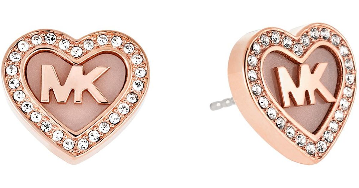 Lyst Michael Kors Mk Pavé Heart Stud Earrings in Metallic