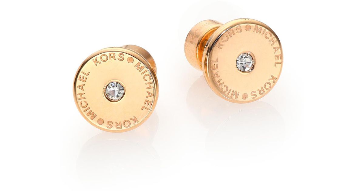 Lyst Michael Kors Heritage Logo Stud Earrings Goldtone In Metallic