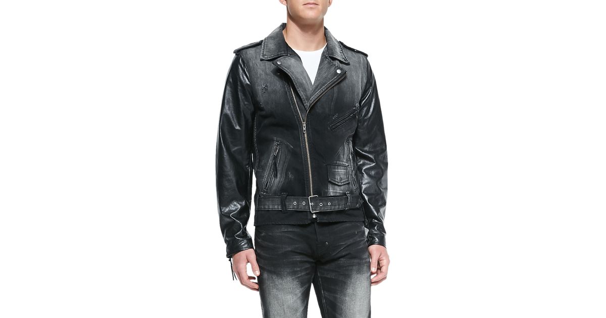 Prps Cruiser Denim Moto Jacket With Leather Sleeves In Blue For Prps Cruiser Denim Moto Jacket With Leather Sleeves In Blue For Men Lyst