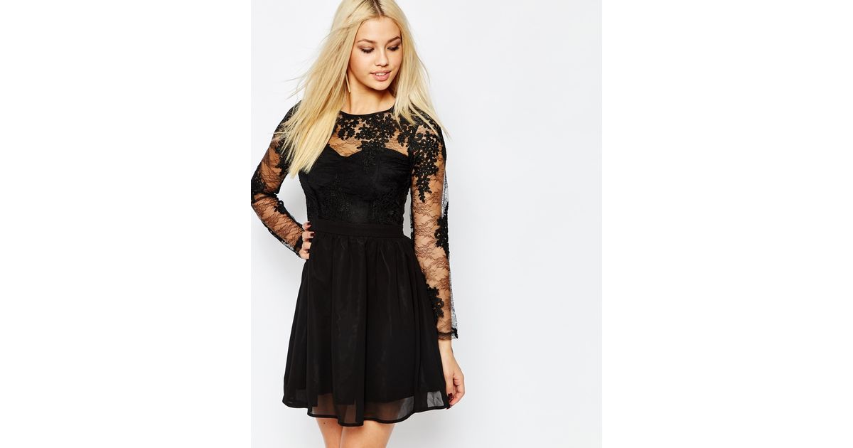  Missguided  Lace Sleeve Prom  Dress  in Black Lyst