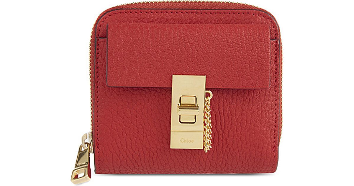 Chlo Drew Lamb Leather Wallet in Red (Plaid red) | Lyst