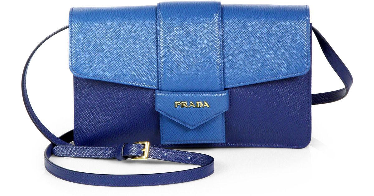 Prada Saffiano Bicolor Crossbody Wallet in Blue | Lyst