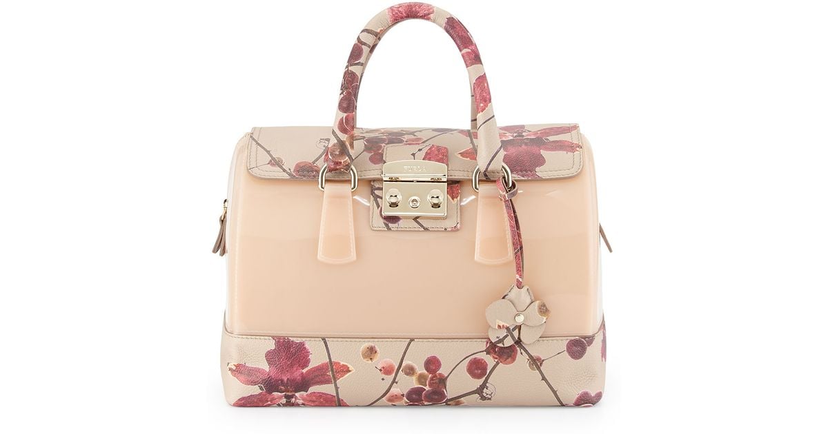 Lyst Furla Candy Fl Print Leather Combo Satchel Bag Blushberry Lyst Furla Candy Fl Print Leather Combo Satchel Bag Blushberry In Natural