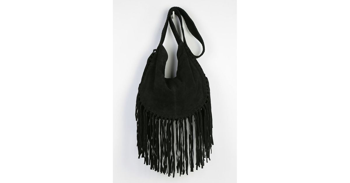 Lyst Ecote Bettina Suede Fringe Hobo Bag In Black