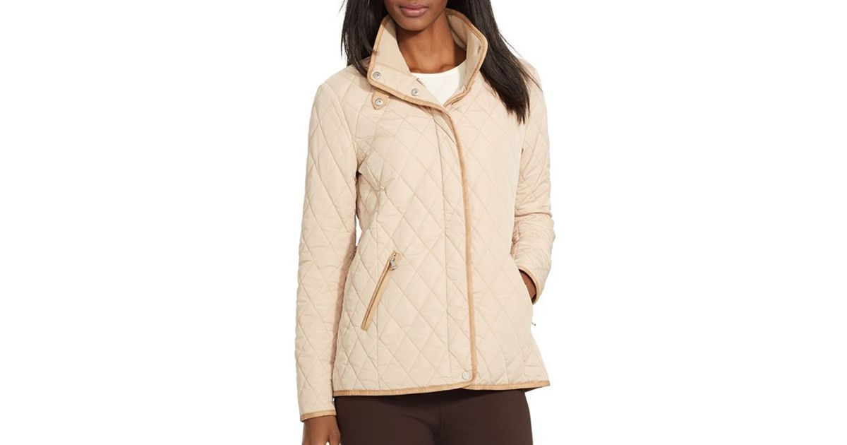Lyst Lauren By Ralph Faux Leather Trim Barn Jacket In Natural