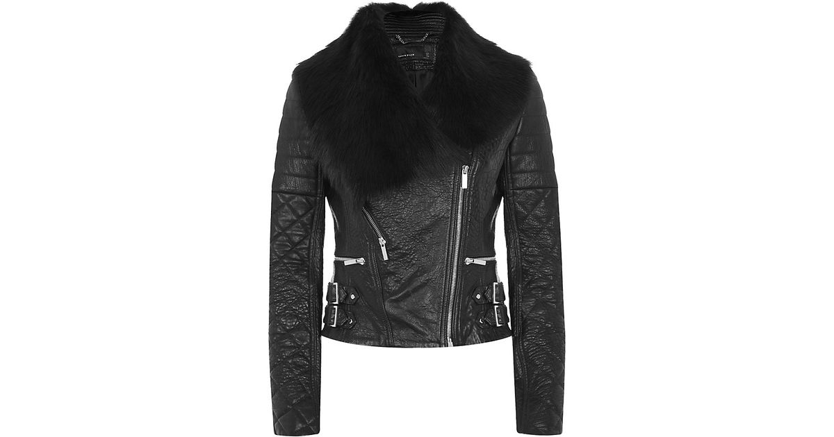 Karen Millen Fur Collar Biker Jacket In Black Lyst