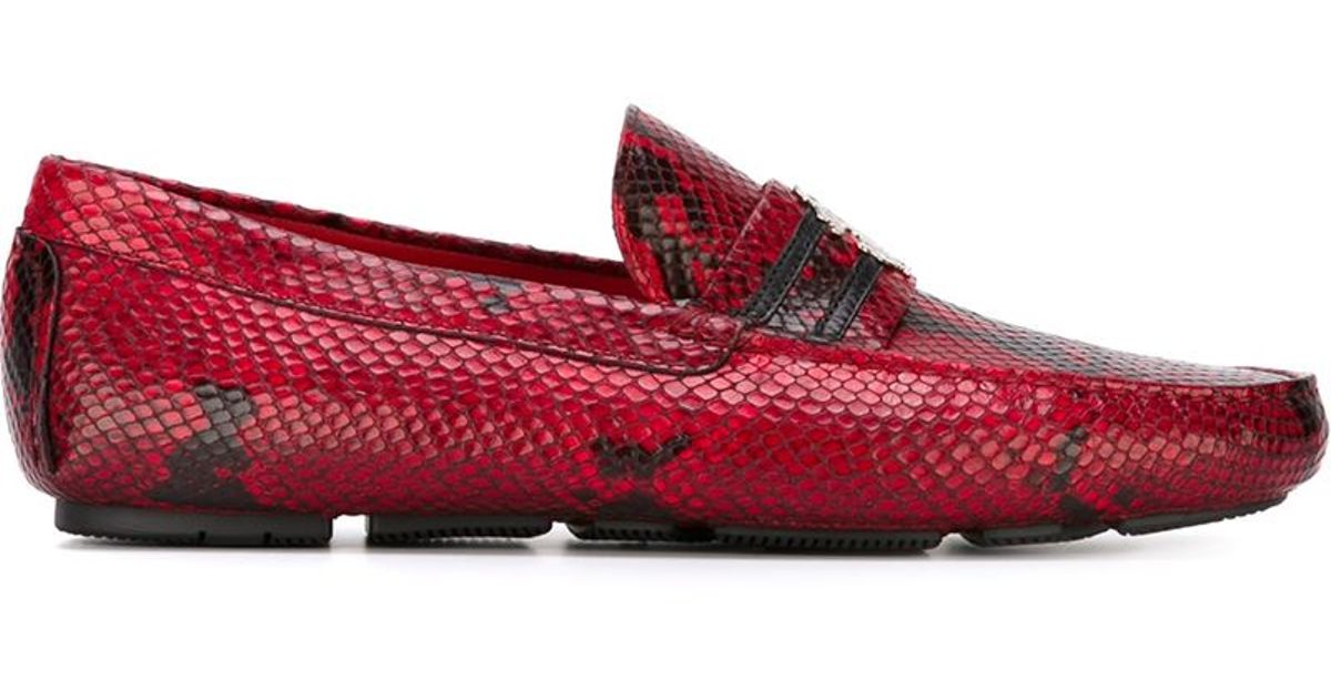 Roberto cavalli Snakeskin Loafers in Red for Men | Lyst
