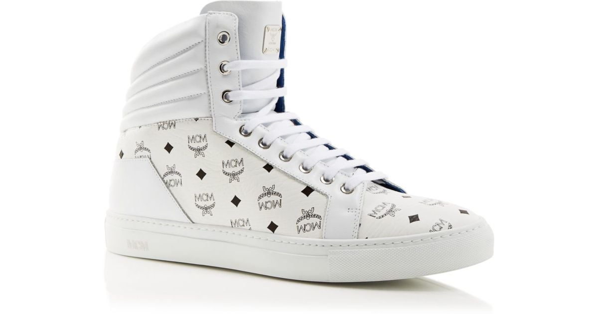 mcm white sneakers mcm carryover high top sneakers in white for lyst mcm white sneakers mcm carryover high top sneakers in white for lyst