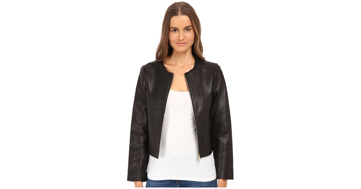Kate Spade Zip Up Leather Jacket In Black Lyst