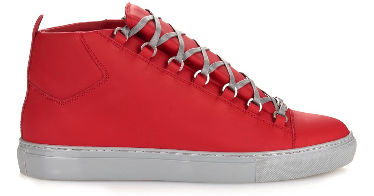 Balenciaga Arena Leather HighTop Sneakers in Red for Men