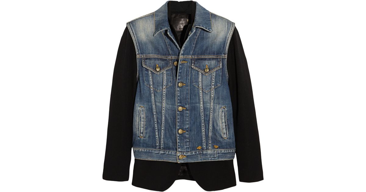 R13 Layered Denim Vest And Leather Trimmed Wool Jacket In Black Lyst