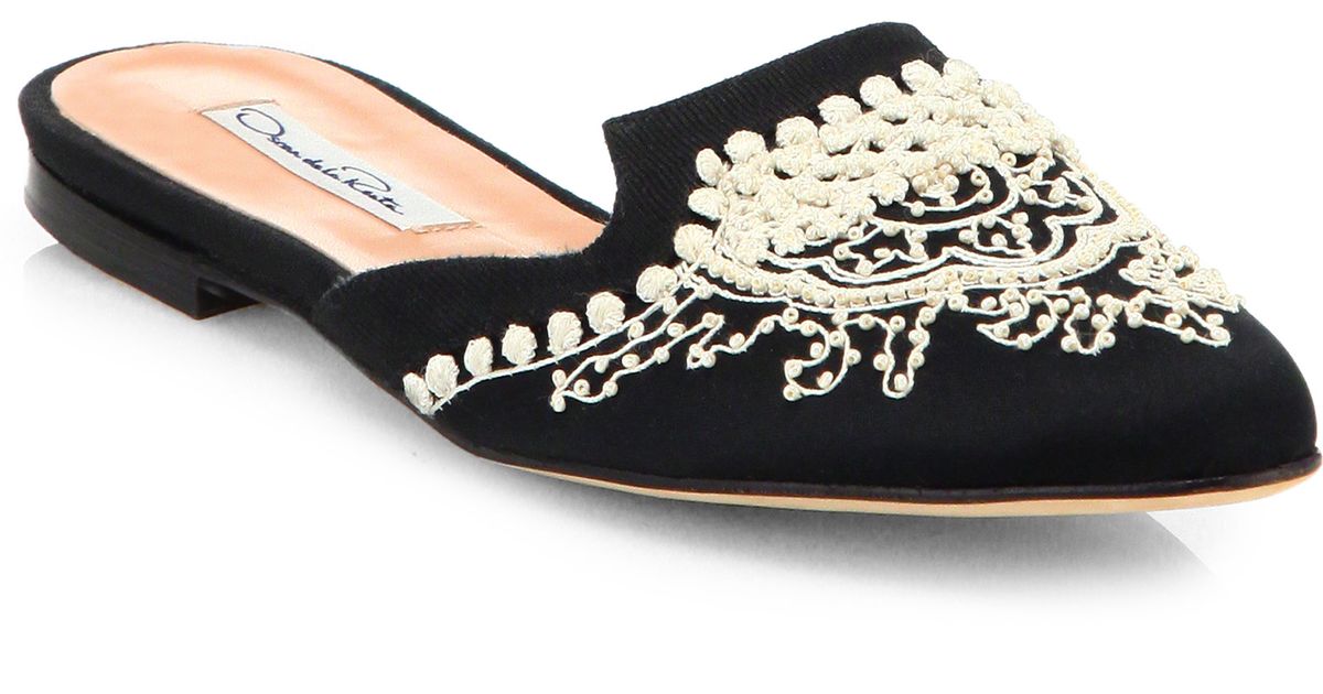 Lyst - Oscar De La Renta Spanish Embroidered Mules in Black